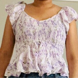 Size M Japna Purple Floral Ruffle Blouse